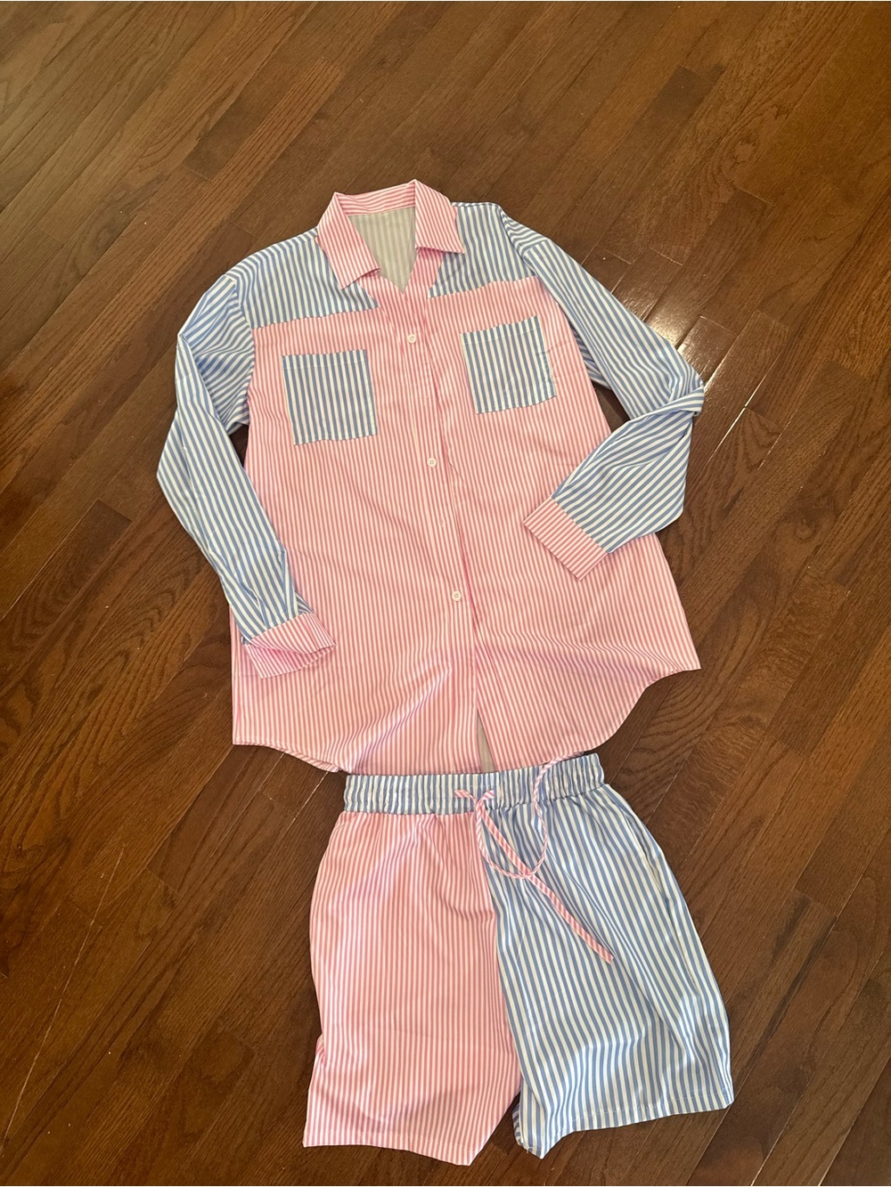Womens Two-Tone Pink & Blue Striped Matching Set